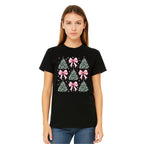 Holiday Shirt -Pink Bow Christmas Trees Graphic