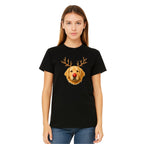 Merry & Furry Tees:Reindeer Golden Retriever Christmas Design – Cute Holiday Dog Graphic