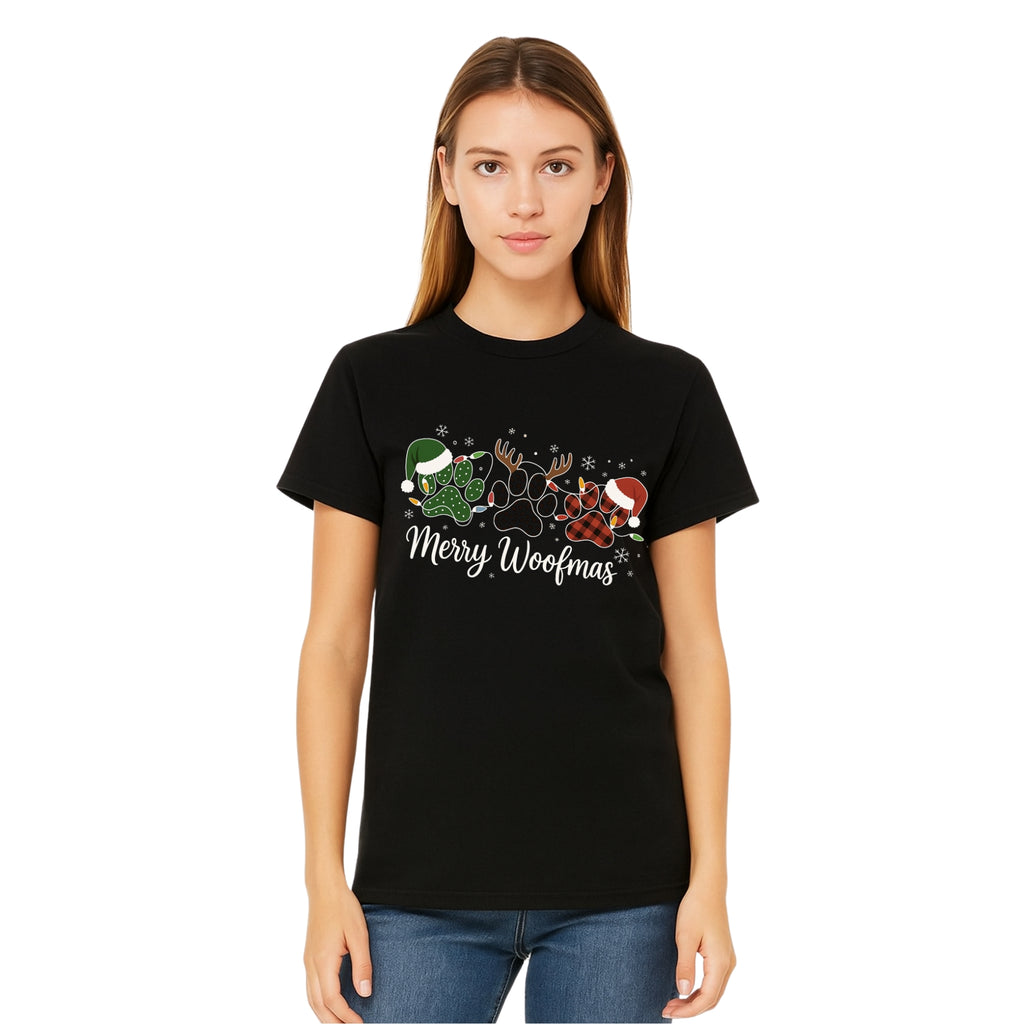 Christmas Tee for Pet Parents : Merry Woofmas Paw Print Apparel – Festive Dog Lover Christmas Gift