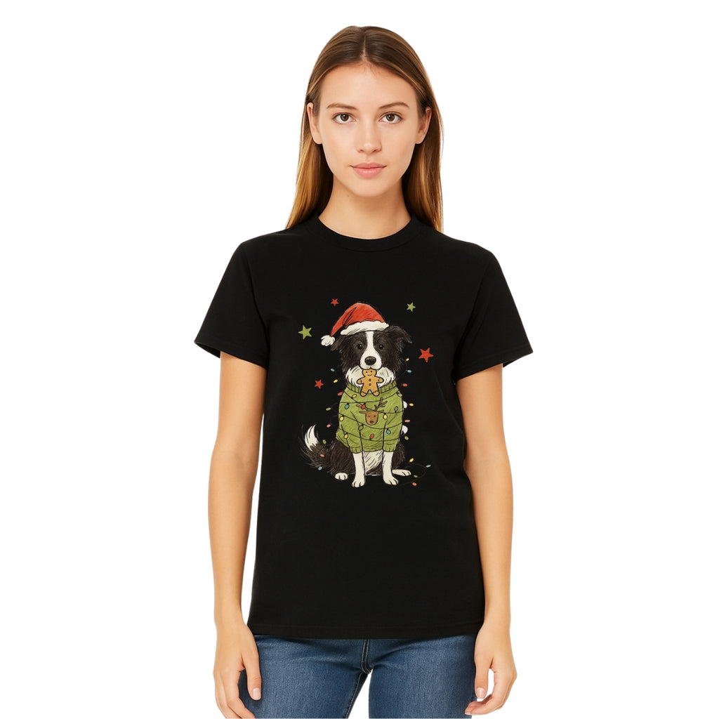 Merry & Furry Tees: Border Collie Christmas Lights Design – Cute Holiday Dog Lover Gift