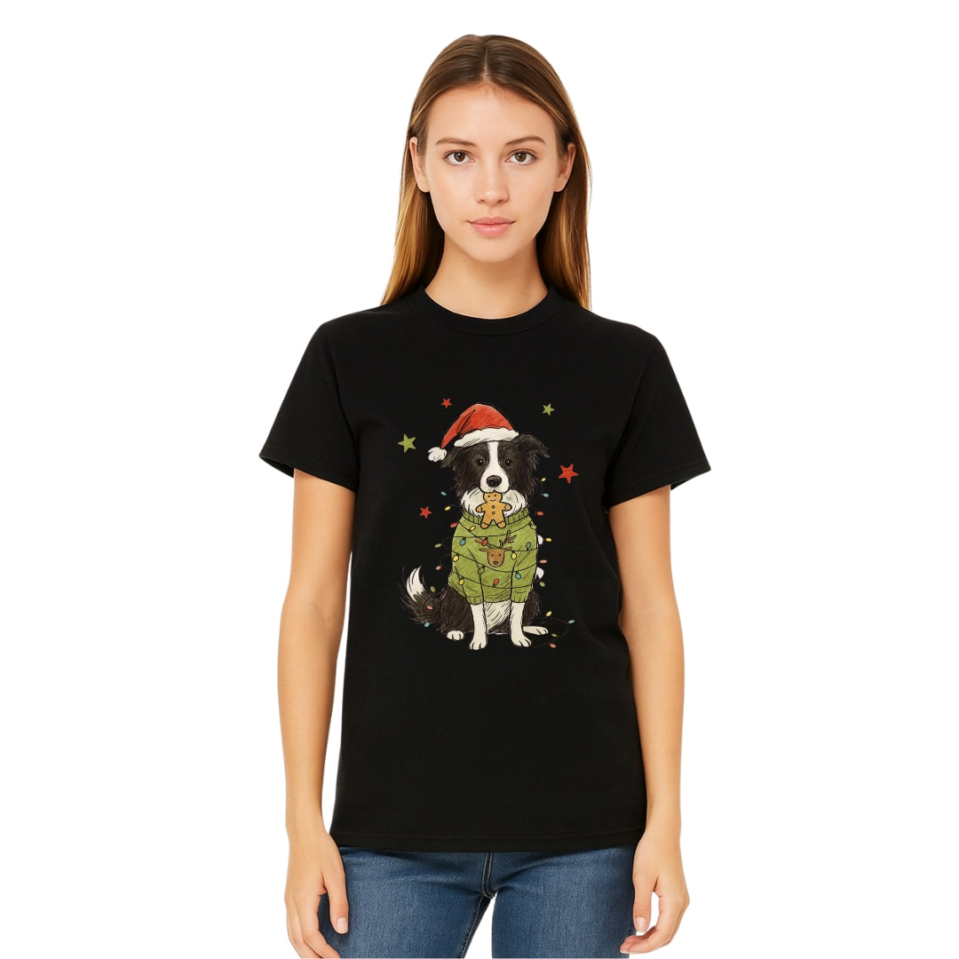 Merry & Furry Tees: Border Collie Christmas Lights Design – Cute Holiday Dog Lover Gift