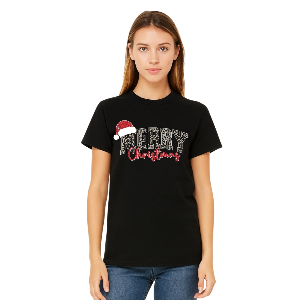 Holiday Shirt - “Merry Christmas” Leopard Santa Design