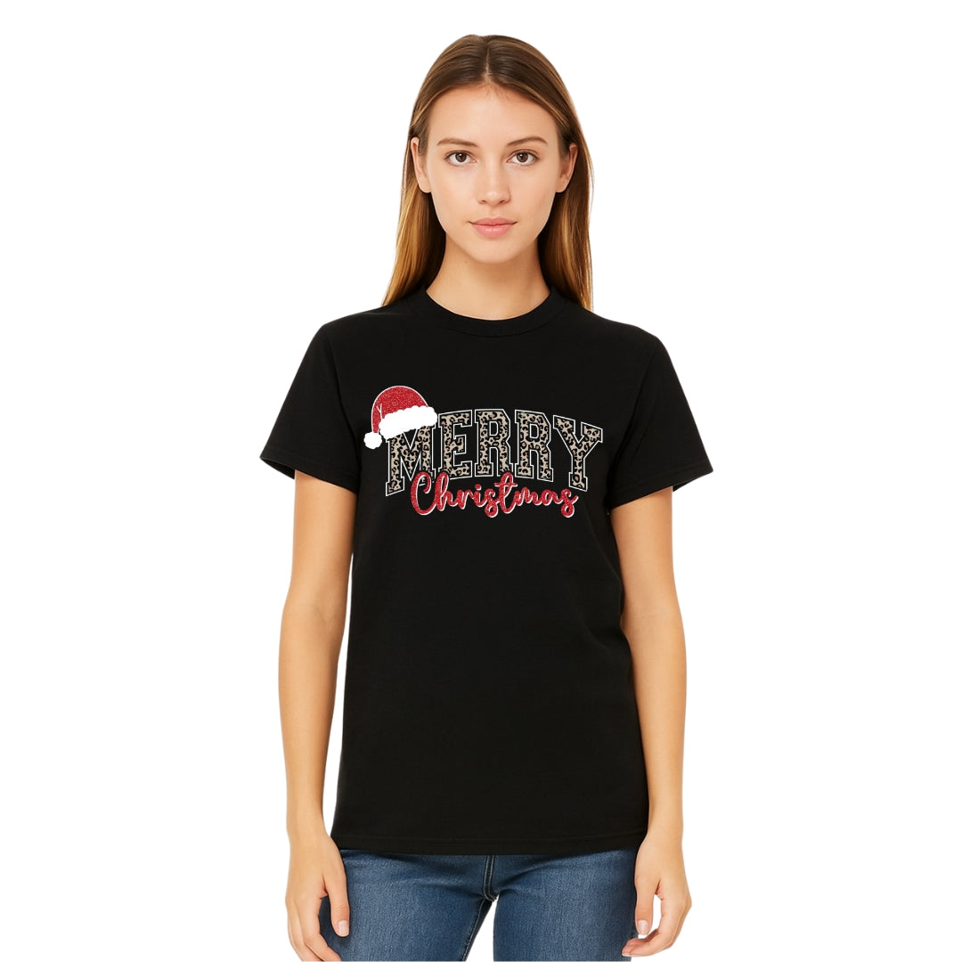 Holiday Shirt - “Merry Christmas” Leopard Santa Design