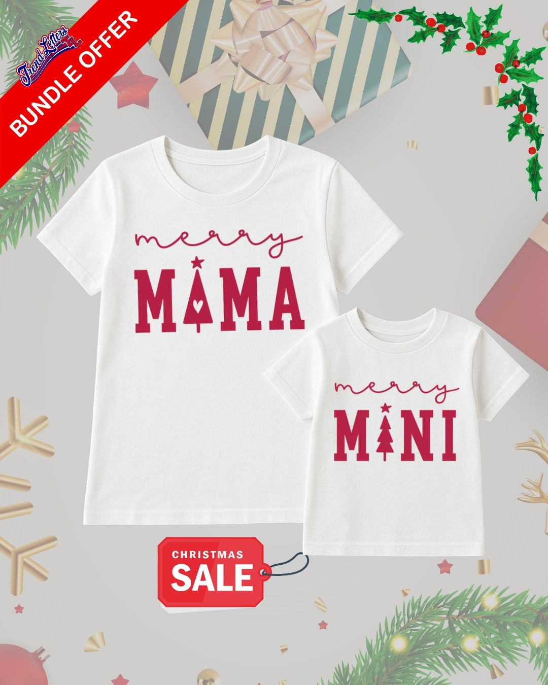 Holiday Shirt - Merry Mama & Merry Mini Matching Christmas Outfit – Holiday Family Bundle