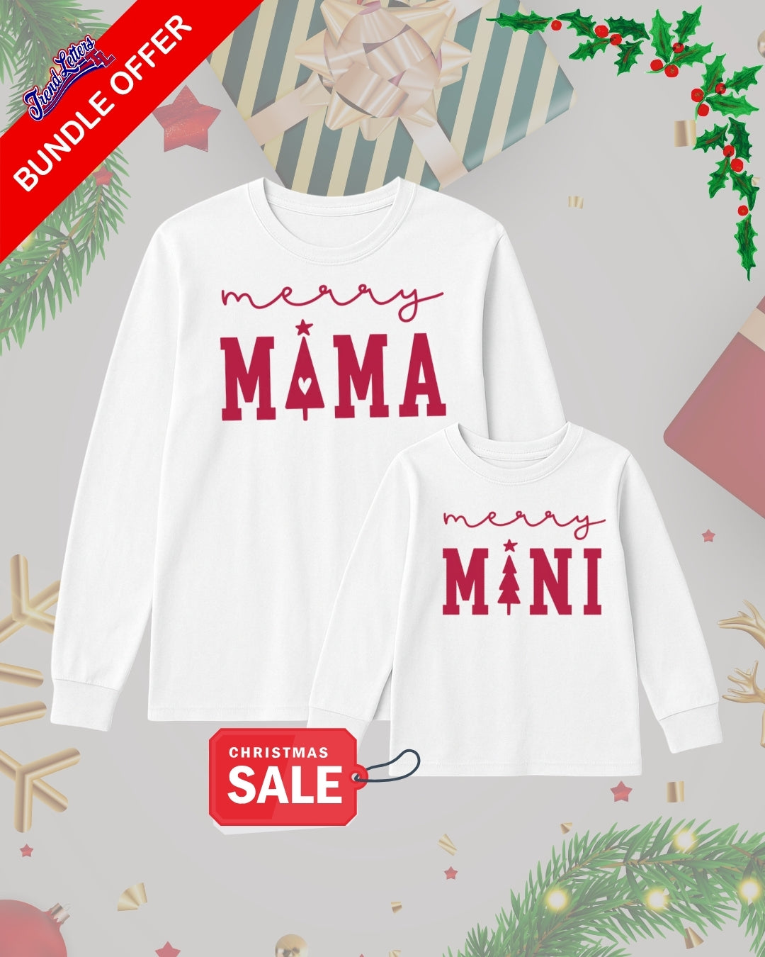 Holiday Long Sleeves- Merry Mama & Merry Mini Matching Christmas Outfit – Holiday Family Bundle
