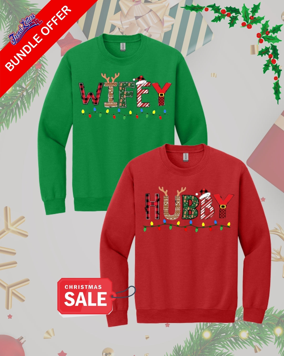Holiday Crewneck Sweatshirt – Hubby & Wifey Christmas Lights Design