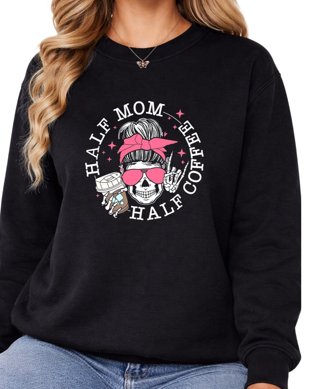 Half Mom Half Coffee Shirt – Funny Mom Skull Tee