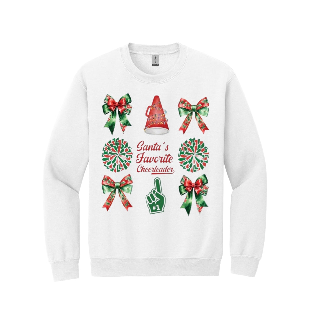 Holiday Crewneck Sweatshirt-Santa’s Favorite Cheerleader Christmas Apparel – Festive Holiday Outfit for Cheerleaders