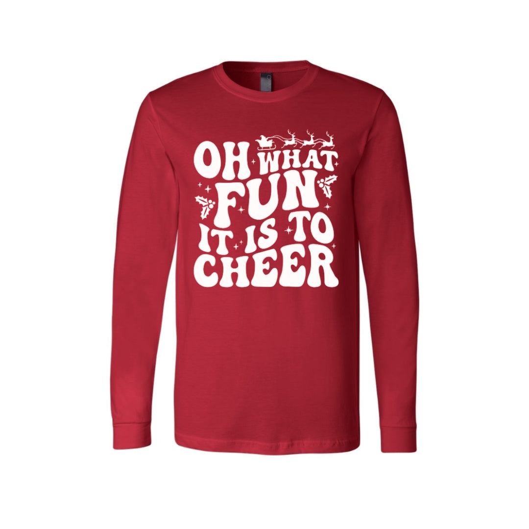 Holiday Long Sleeves-Festive Christmas Cheerleader Apparel – “Oh What Fun It Is to Cheer” Holiday Design